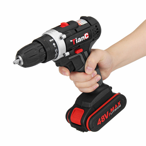 48V Dual Speed Electric Drill Li-ion Battery Power Drills W/ 1 Or 2 Batteries Forward/Reverse Switch