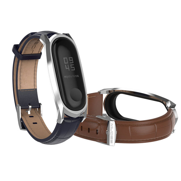 Mijobs Leather Watch Strap Replacement Watch Band for Xiaomi Mi band 3 Smart Watch