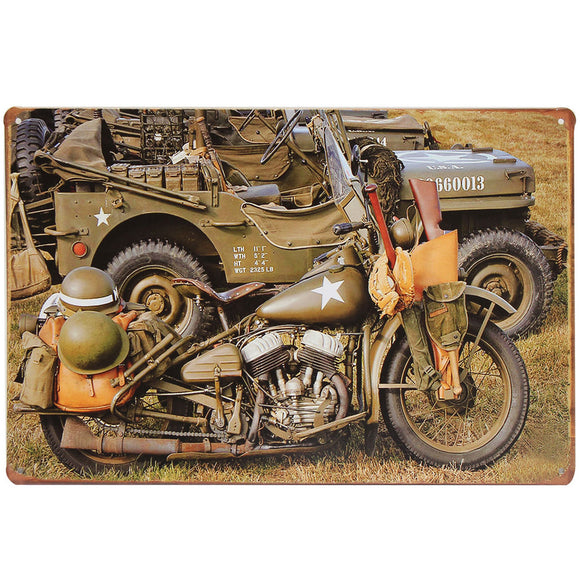 20x30cm US Army World War II Harley Military Motorcycle Sheet Metal Drawing Sign Metal Wall Decor