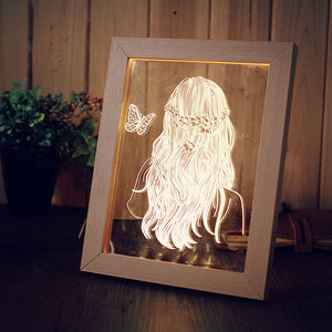 KCASA FL-716 3D Photo Frame Illuminative LED Night Light Wooden Girl Christmas USB Lamp