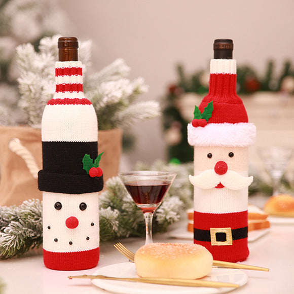 Christmas Santa Claus Knitting Alcohol Bottle Cover For Bar Xmas Snowman Bottle Bag