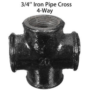 3/4 Inch 4-Way Malleable Iron Threaded Cross Pipe Plumbing Fitting Connector