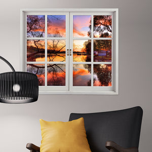 Sunset 3D Artificial Window View 3D Wall Decals Lake View Room Stickers Home Wall Decor Gift