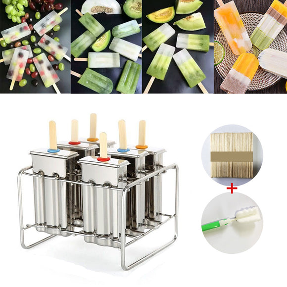 Stainless Steel Popsicle Mould Ice Pop Lolly Ice Cream Stick Holder 6 Molds