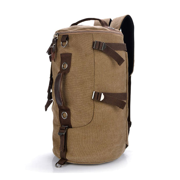 Dual Use Men's Canvas Hiking Camping Coffee Khaki Backpack