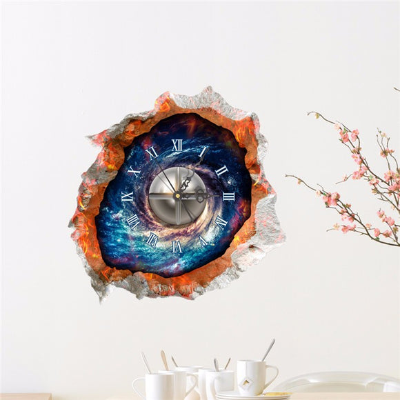 PAG STICKER 3D Wall Decals Clock Starry Sky Wall Hole Sticker Home Wall Decor Gift