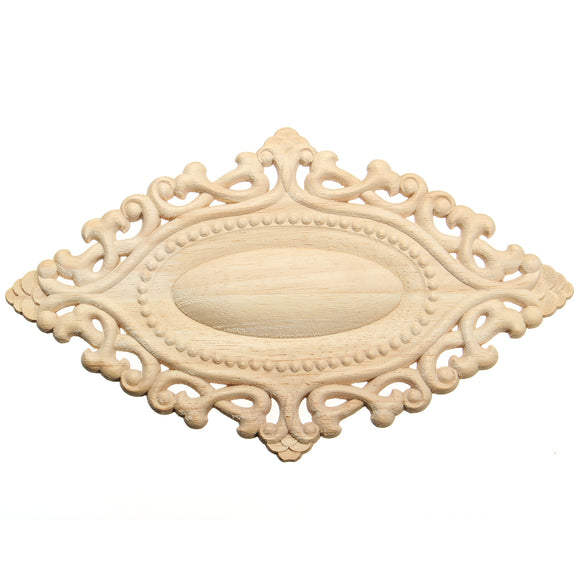 Wood Carving Applique Unpainted Flower Applique Furniture Cabinet Onlay Decoration 25x15cm