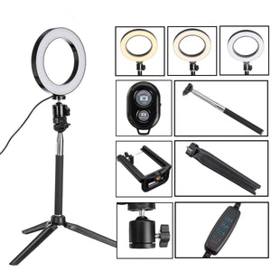 bluetooth Tripod Selfie Stick With LED Ring Fill Light with Stand Lighting Kit for Phone Camera