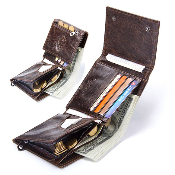 Men Genuine Leather Vintage Large Capacity Multi-function 6 Card Slot Wallet