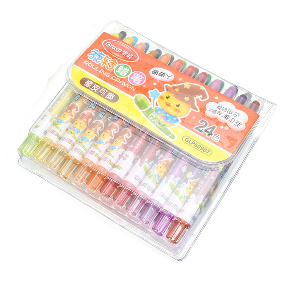 24 Colors Set Washable Erasable Rotating Crayon Pastel Art Drawing Set Safe Children's Wax Crayon