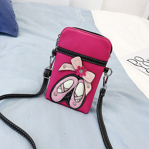 Women Faux Leather Cute Cartoon Butterfly Phone Bag Crossbody Bag