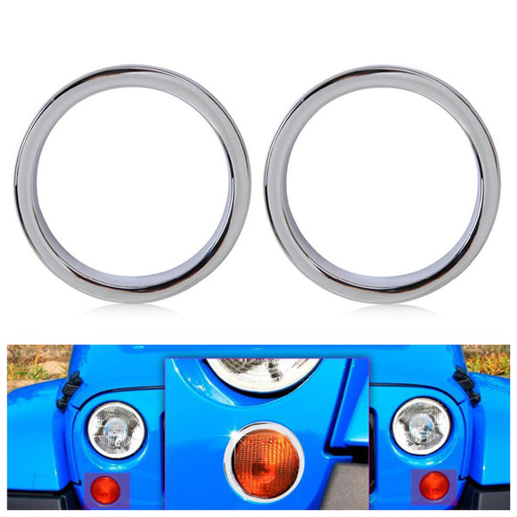 2PCS Chrome Turn Signal Fog Lights Grille Covers Trim for Jeep Wrangler JK 2007-2016