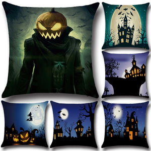 Halloween Pumpkin Bat Ghost Pattern Pillowcase Cotton Linen Throw Pillow Cushion Cover Seat Home