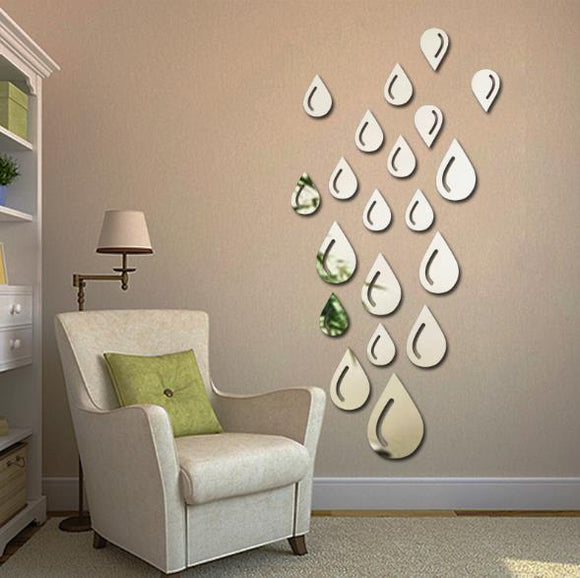 3D Water Drop Silver DIY Shape Mirror Wall Stickers Home Wall Bedroom Office Decor