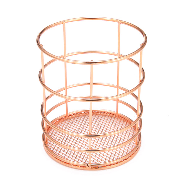 8.9x10cm Elegant Rose Gold Round Iron Pen Cup Pens Storage Case  Organizer