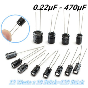 120Pcs 12 Value Each 10Pcs Electrolytic Capacitor Kit Assortment (0.22uf-470uf) Set