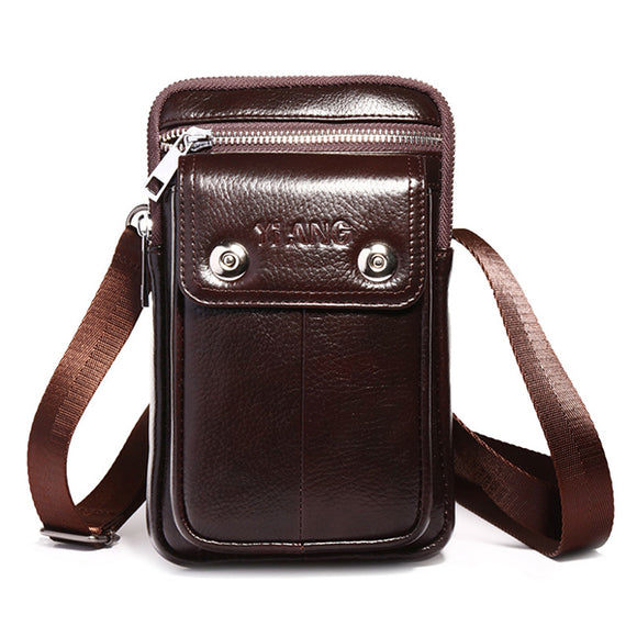 Men Multi-functional 7 Inch Phone Bag Genuine Leather Waist Bag Crossbody Bag