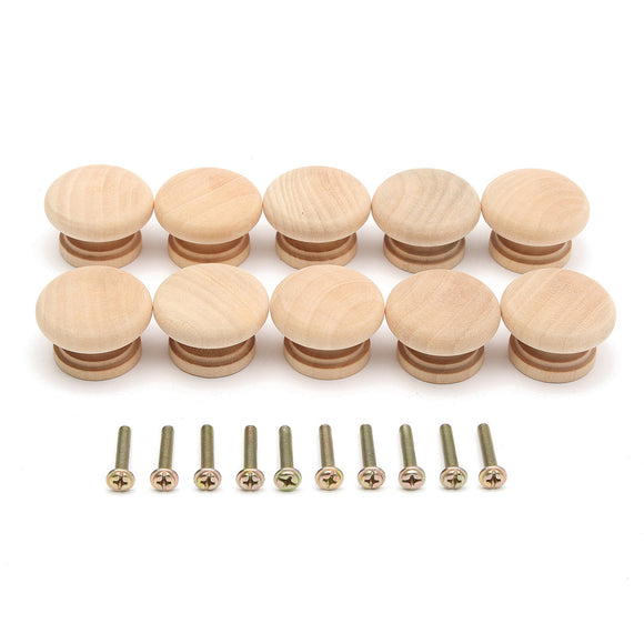 10Pcs Wooden Pull Knob Mushroom Shape for Drawer Cabinet with Screws