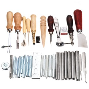 35 Pcs Leather Craft Tools Kit Hand Sewing Stitching Punch Carving Work Groover