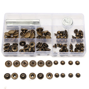 30Set 15mm Antique Brass Snap Fasteners Popper Press Stud Button Leather Tool Kit