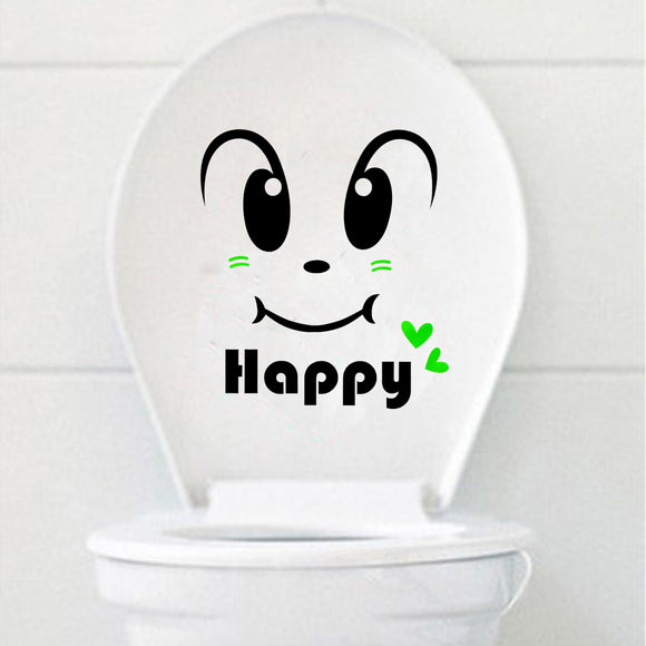 Happy Smily Face Toilet Seat Cover Sticker Bathroom Waterproof Wall Decal Home Decor