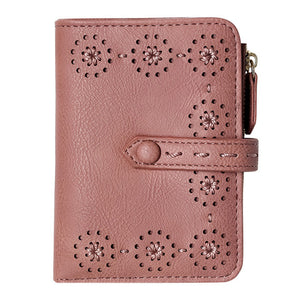 Hollow Out PU Leather Small Wallet Card Holder Purse For Women