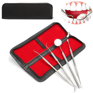 4Pcs Stainless Steel Dental Teeth Cleaning Kit Oral Clean Mirror Scraper Scaler Probe Waxing Carving