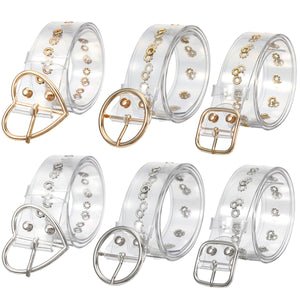 Transparent Women's Chic Wide Belt Pin Heart Round Shape Belt Buckle Clear Waist