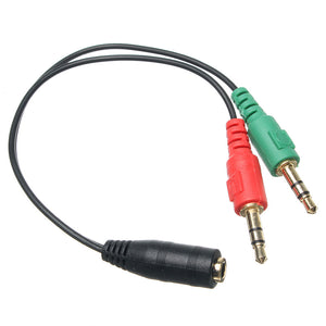 3.5mm Female to 2 Dual 3.5mm Male Headphone Mic Audio Splitter Cable For Tablet PC Laptop Computer