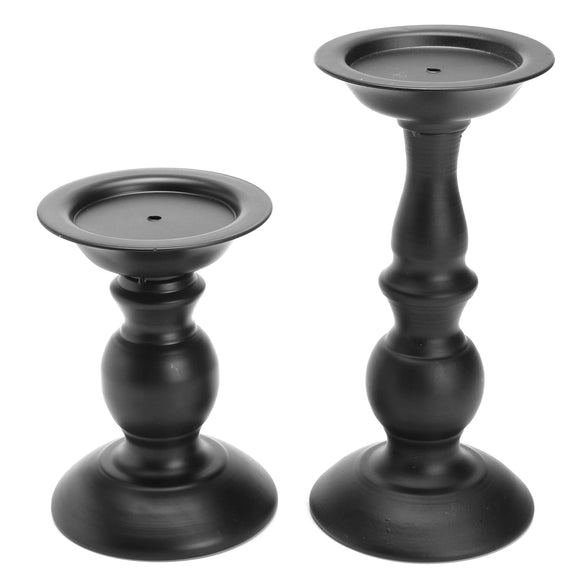 Black Metal Carved Church Pillar Candle Holder Candlestick Wedding Home Decor