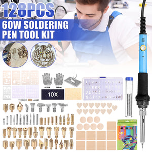 128Pcs 60W Electric Soldering Iron Kit Engraving Pen Wood Burning Pyrography Craft Tool