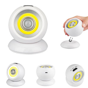 Battery Powered / USB Rechargeable 360 Degree Rotation COB PIR Motion Sensor Night Light Magnetic