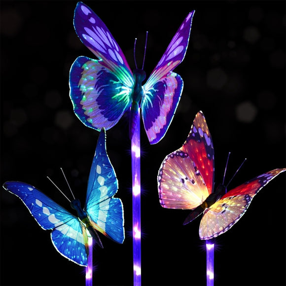 3pcs Solar Multi-color Fiber Optic Butterfly LED Stake Light for Outdoor Garden Decor