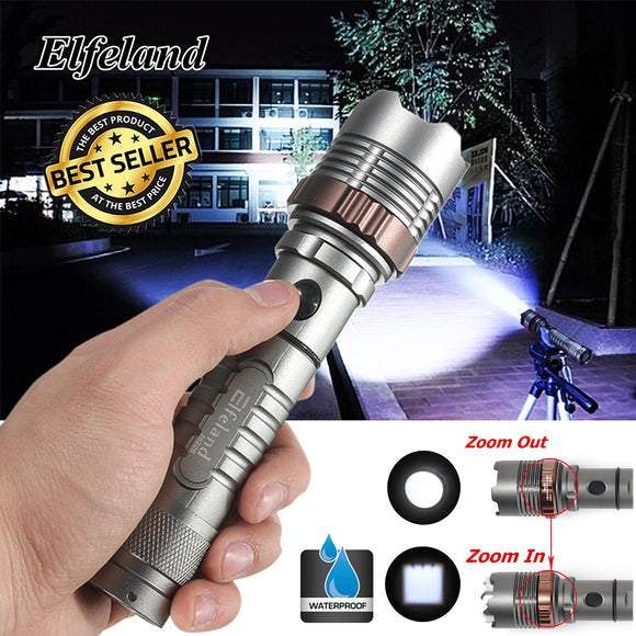 Tactical LED Flashlight 2500LM Rechargeable Zoomable T6 Torch 18650 Battery