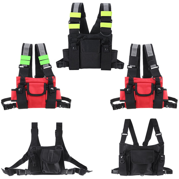 Nylon Radio Walkie Talkie Chest Pockets Harness Bag Backpack Holster Pack Pouch