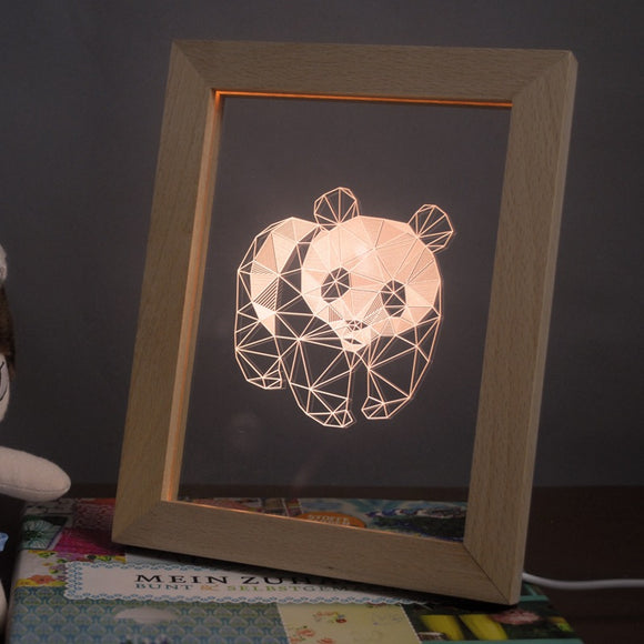 KCASA FL-707 3D Photo Frame Illuminative LED Night Light Wooden Panda Desktop Decorative USB Lamp