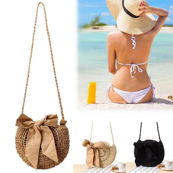 Women Straw Bag Retro Handbag Rattan Woven Summer Beach Shoulder Messenger Bag Tote Outdoor Travel