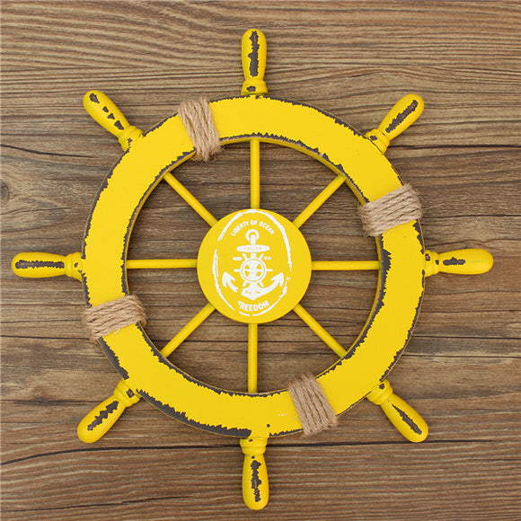 Nautical Wood Boat Ship Steel Ring Wheel Net Party Beach Home Wall Decoration 28cm