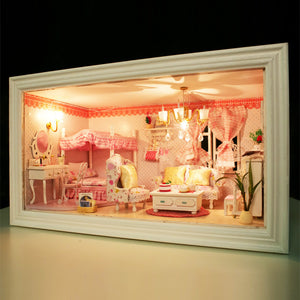 Hoomeda 13818 Pink Dream DIY Dollhouse With Music Light Cover Doll House Miniature Gift Decor Toy