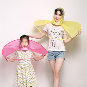 Creative Raincoat Umbrella UFO Shape Rain Hat Cap Child Adult Rain Coat Cover 3 Sizes