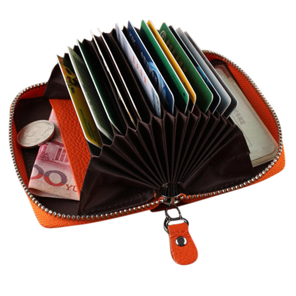 Genuine Leather Zipper 19 Card Holder Women Portable Short Purse Coin Bags