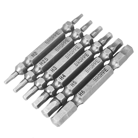 Broppe 6pcs Double Hex Head Magnetic Screwdriver Bits H2-H6 65mm Long 1/4 Inch Hex Shank