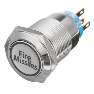 12V 19mm 5 Pin Silver Fire Missiles Metal Push Button Switch LED Light Momentary