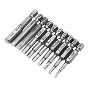 Broppe 10pcs SAE 5/64-5/16 Inch Hex Head Screwdriver Bit 1/4 Inch Hex Shank Magnetic Screwdriver Bit