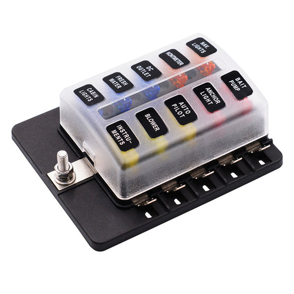 iMars CS-579B3 10 Way Blade Fuse Box Holder with LED Warning Light for Car Marine Trike 12V 24V