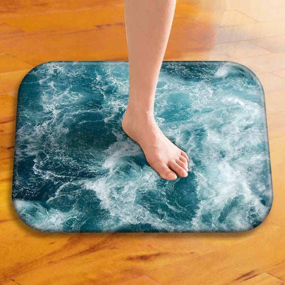 KCASA KC-M2 40x60cm Sea Waves Painting Mat Coral Fleece Rug Absorbent Bathroom Anti Slip Carpet