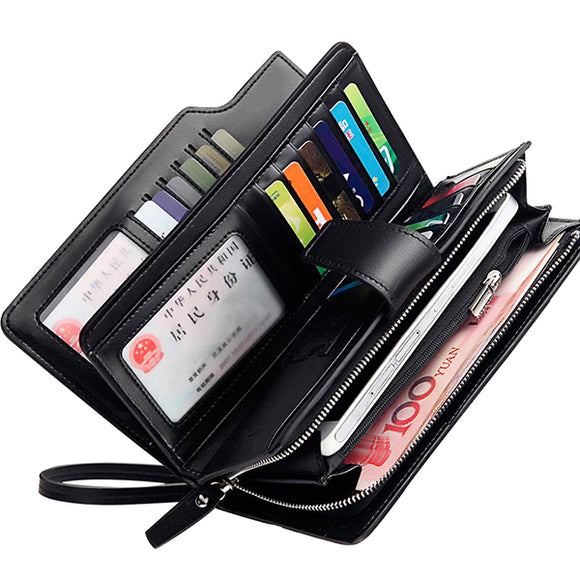 Men Leather Business Long Wallet Credit Card Organizer Wallet with 21 Card Slots