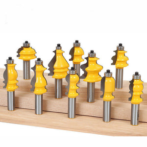 Drillpro 10pcs 8mm Shank Architectural Molding Router Bits Set Casing Base CNC Line Handrail Woodworking Cutters Face Mill