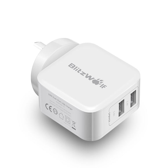 BlitzWolf BW-S2 4.8A 24W Dual USB AU Charger With Power3S Tech for iphone 8 8 Plus iphone X Xiaomi