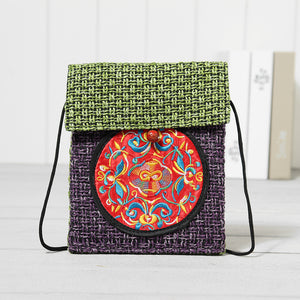 Women  Ethnic Embroidery Flower Linen Retro Crossbody Bag Shoulder Bag